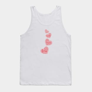 Four Small Cascading Word Cloud Hearts Tank Top